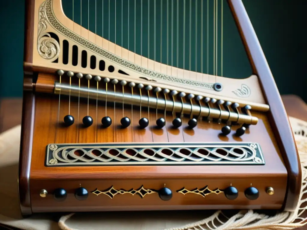 Un autoarpa vintage con hermosas marcas de desgaste que cuentan la historia y uso del instrumento en la música folk tradicional