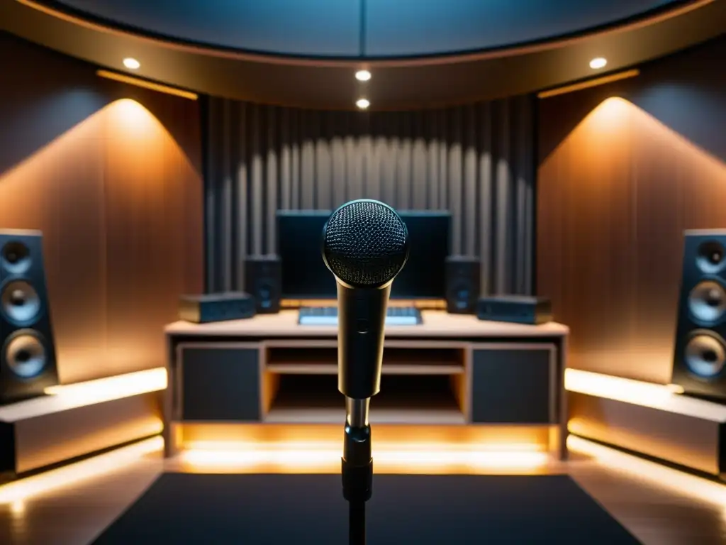 Estudio de grabación binaural profesional Configuración estudio grabación binaural en un ambiente cálido y profesionalmente equipado