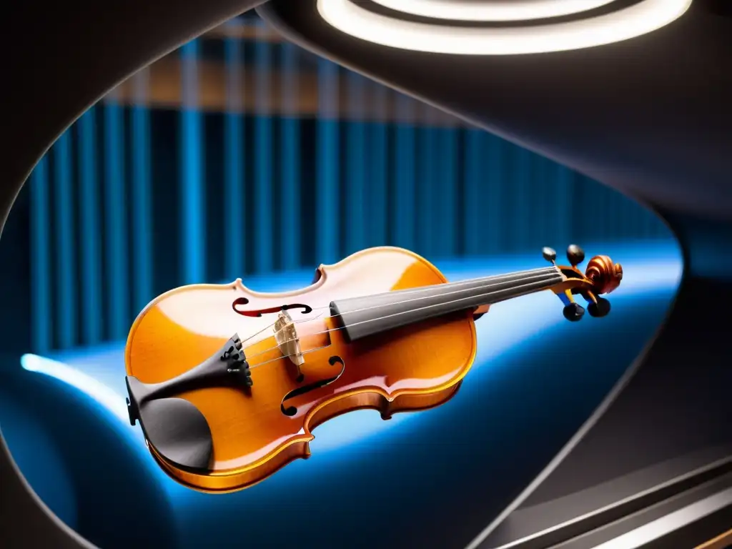 Un violin Stradivarius es analizado en una cámara acústica, con ondas sonoras capturadas por equipos científicos