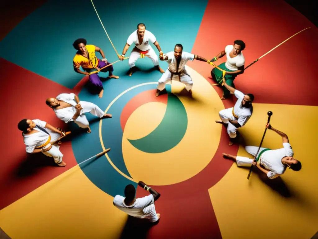 Práctica de capoeira en roda tradicional, destacando la importancia del berimbau en capoeira