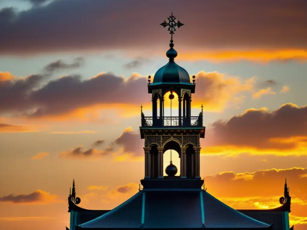 El carillón en la cultura europea: Torre ornamentada destaca en el atardecer, resaltando su importancia histórica y espiritual