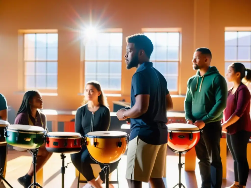 Clase vibrante con instrumentos de percusión