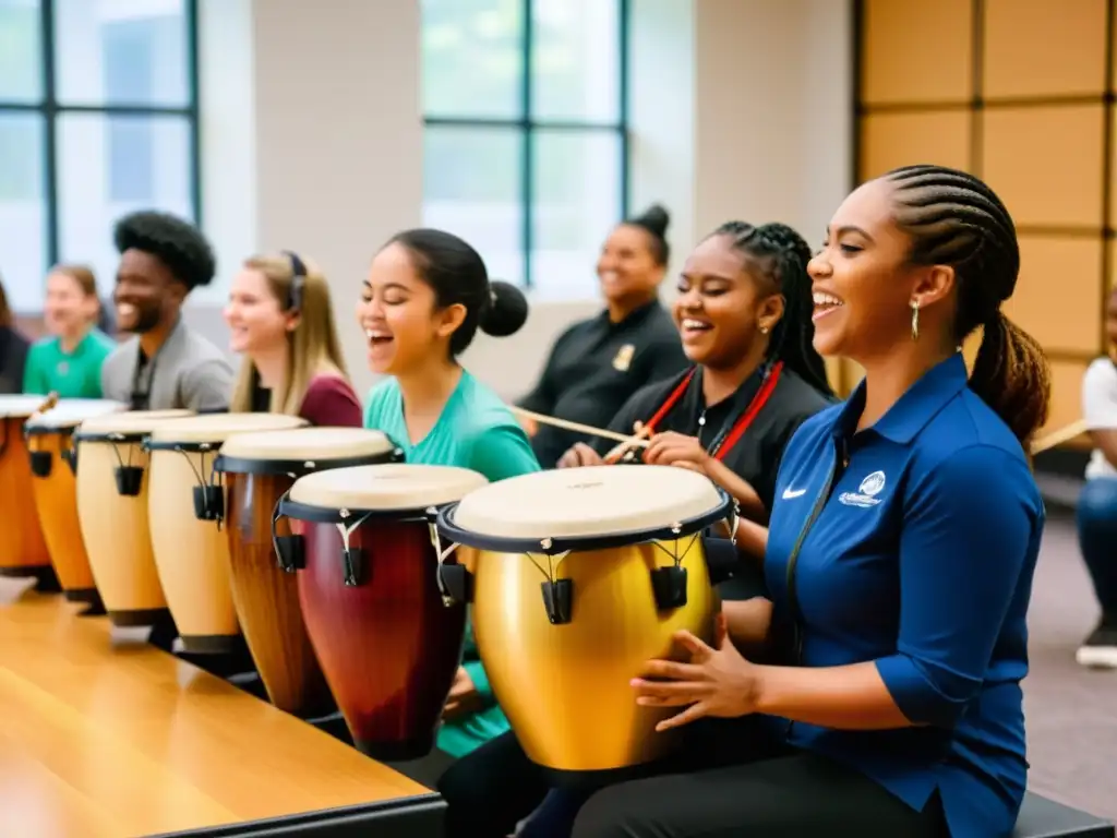 Clase vibrante de percusión global, incorporando percusiones globales en enseñanza