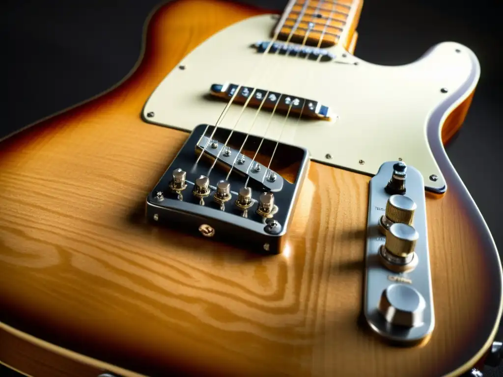 Closeup de una guitarra eléctrica Fender Telecaster vintage en un estudio de grabación tenue, evocando la esencia de la música indie alternativa