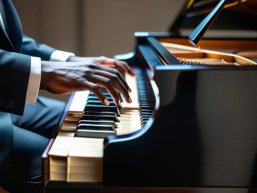 Closeup de manos de músico interpretando el piano, conectando emocionalmente audiencia con su expresión artística