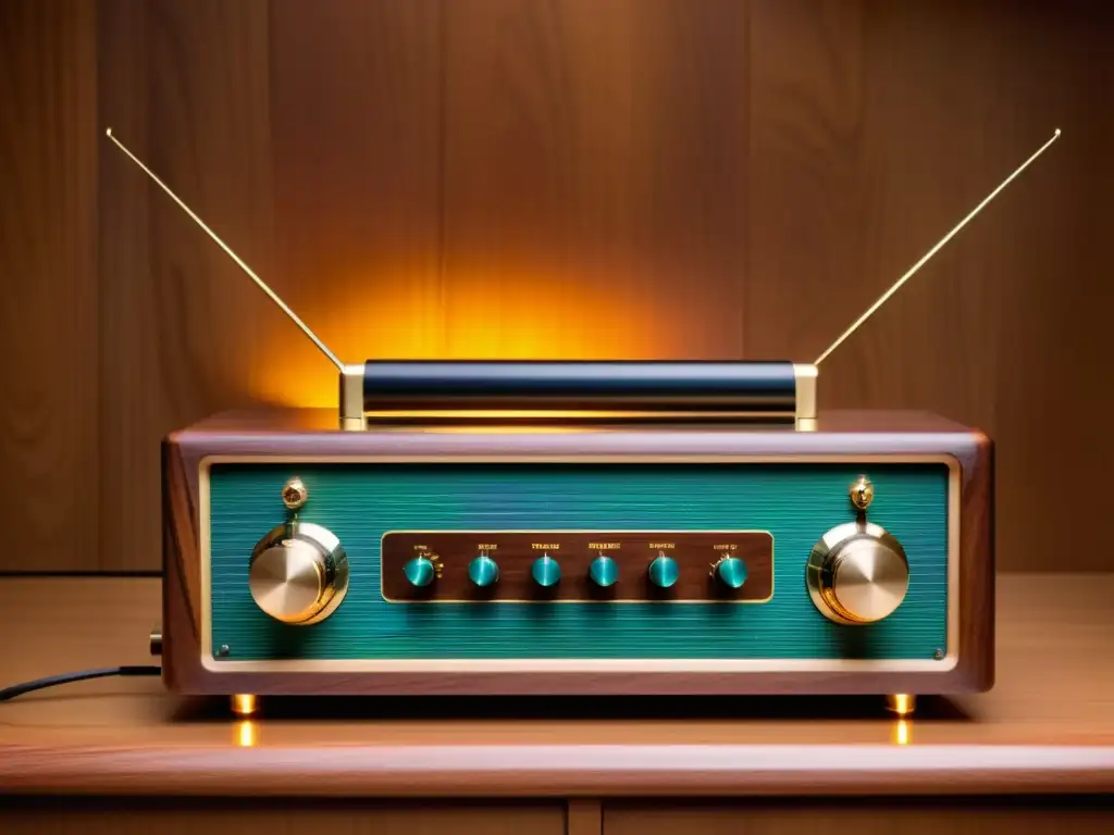 Closeup de un theremín vintage con tubos de vacío, antenas delicadas y gabinete de madera pulida, evocando la historia del theremín en la música