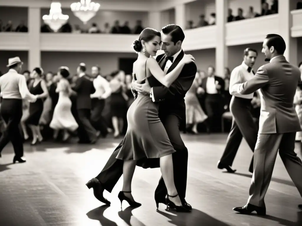 Competencias Mundiales de Tango Historia: Parejas bailando con pasión en una pista de baile llena de historia y elegancia