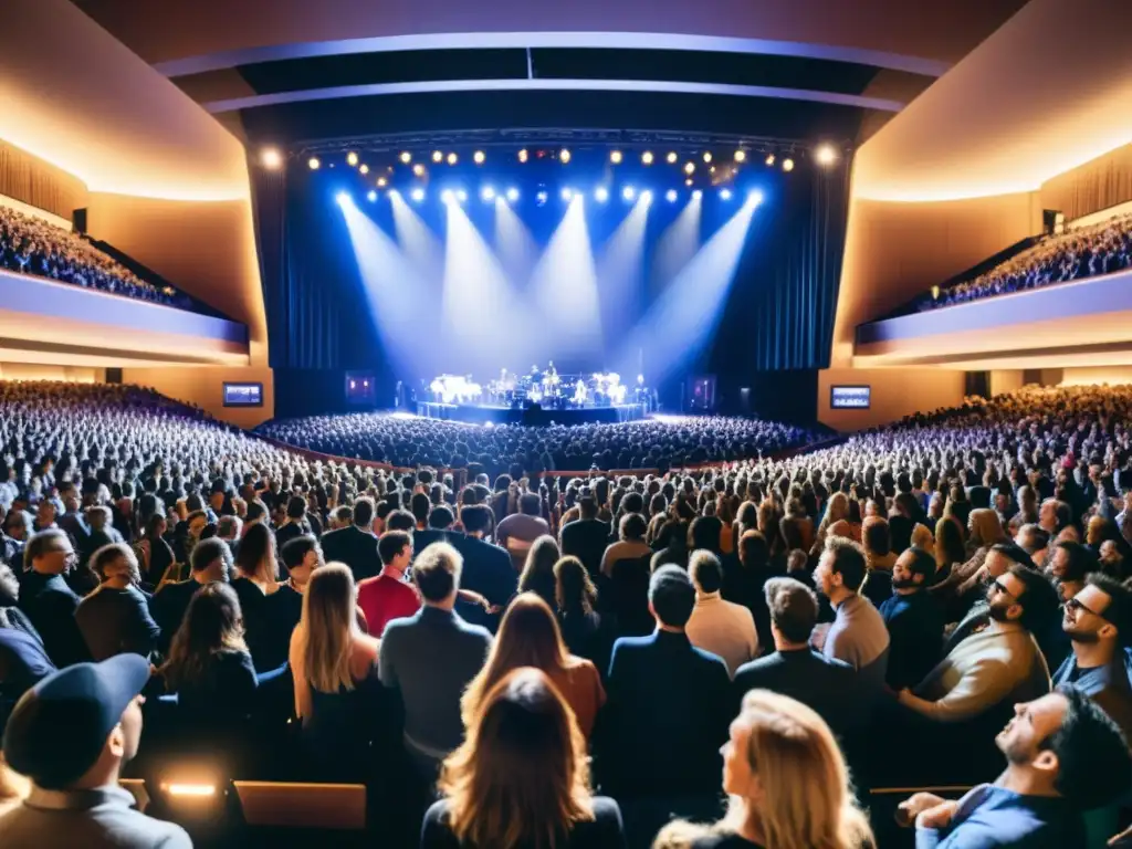Competencias de música en vivo: Concierto lleno de energía con músicos usando tecnología de looping, mientras fans entusiastas miran con asombro