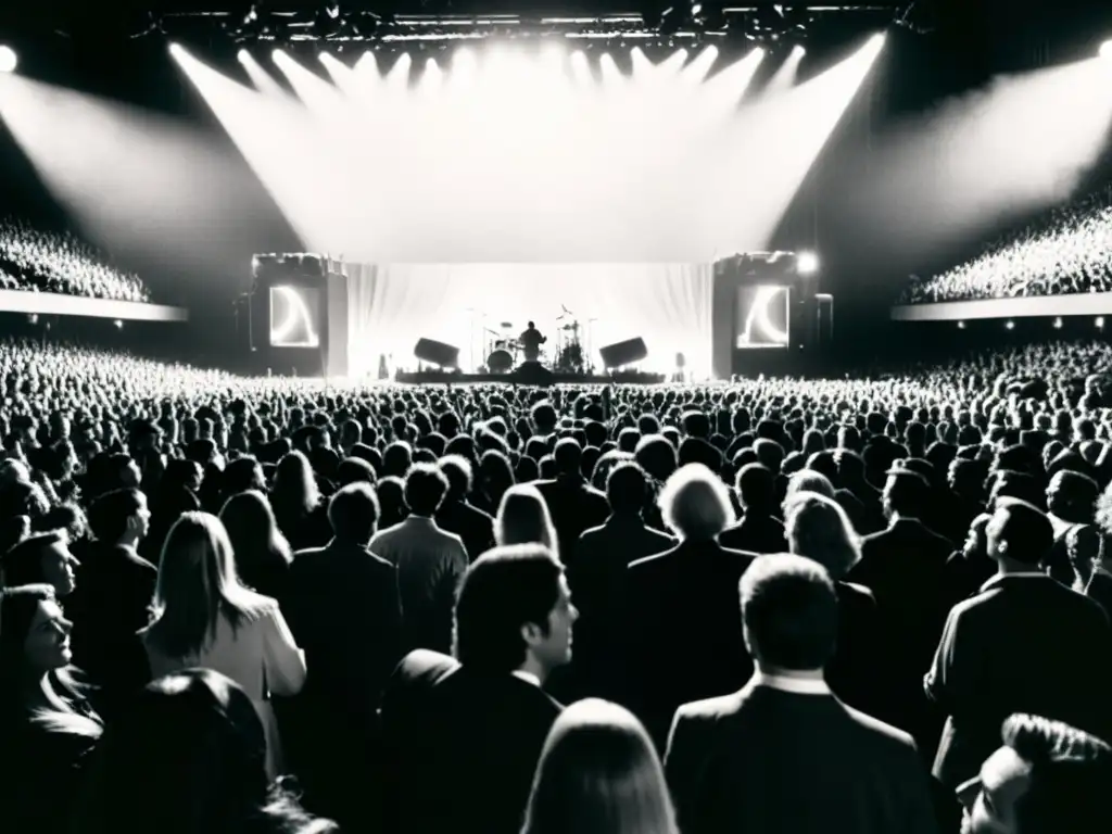 Concierto enérgico con fanáticos entusiastas y una legendaria banda de rock en desarrollo del amplificador musical