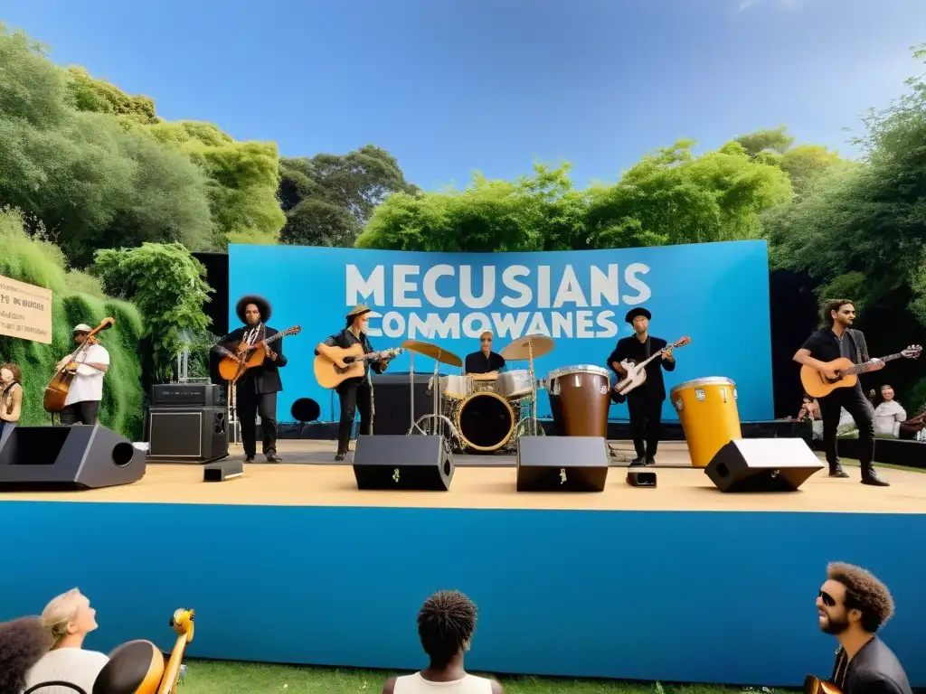 Un concierto en un escenario de materiales reciclados, rodeado de naturaleza