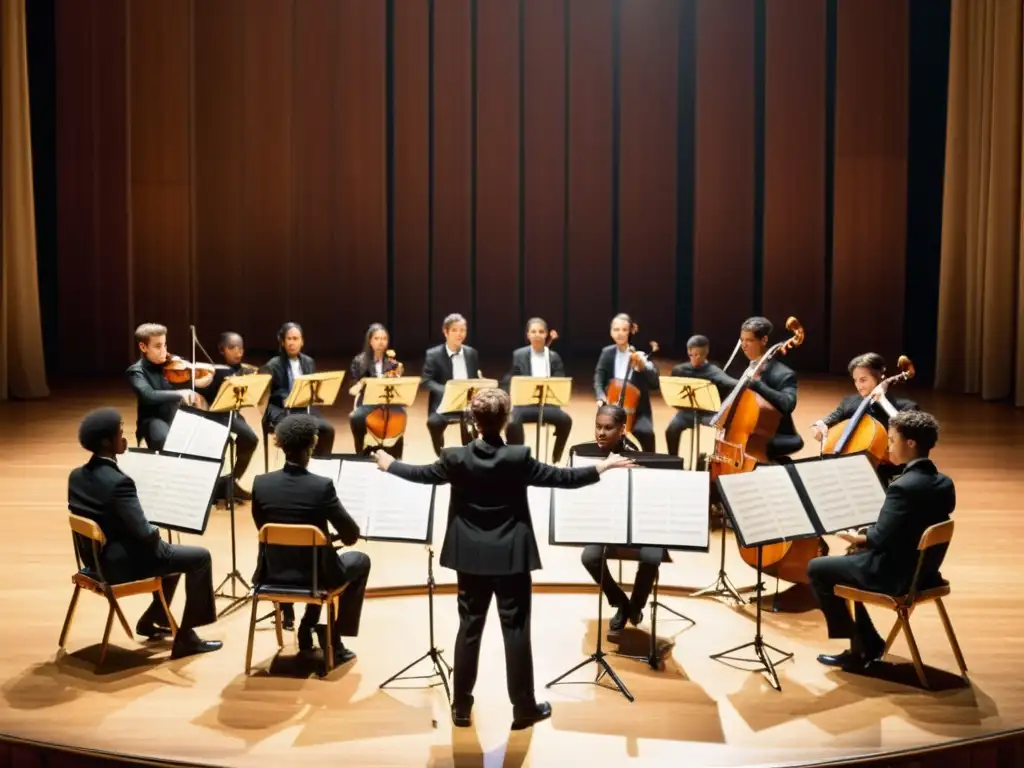 Concierto de jóvenes músicos en formalidad, listos para interpretar