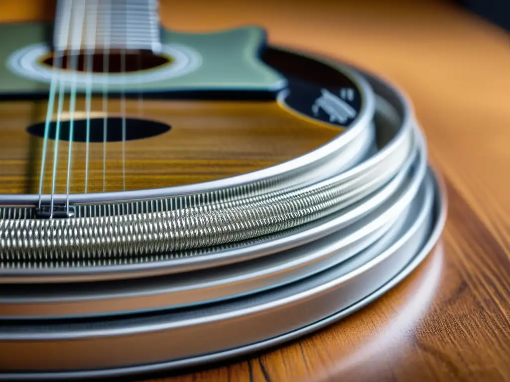 Dos cuerdas de guitarra, una de acero y otra de nailon, muestran sus diferencias en textura y brillo