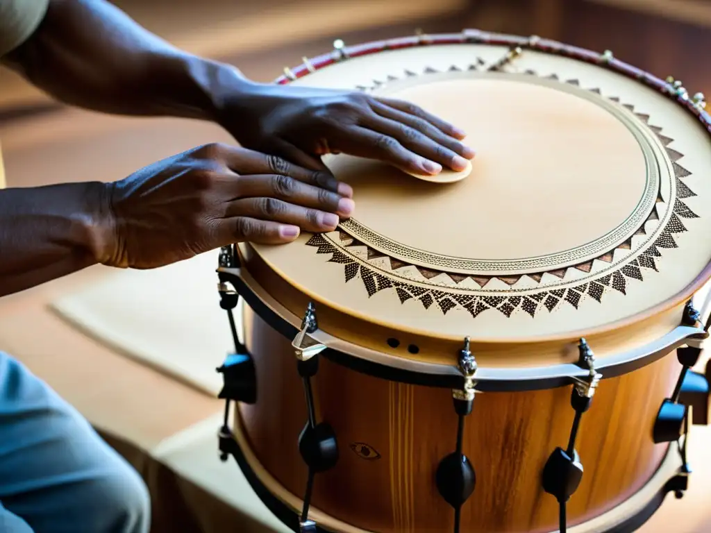 Detallada artesanía del surdo brasileño, resaltando su origen y construcción en la cultura del samba