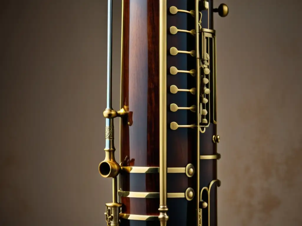 Detallada imagen documental de un fagot histórico, destacando su artesanía única y características distintivas
