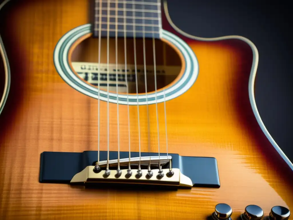 Detallada imagen de una guitarra de siete cuerdas vintage, mostrando la rica pátina del instrumento y resaltando la artesanía