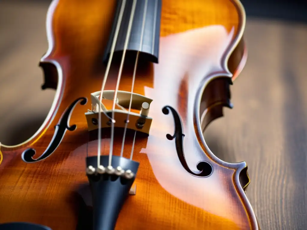 Detalle de violín Stradivarius artesanal, resaltando la elegancia y artesanía