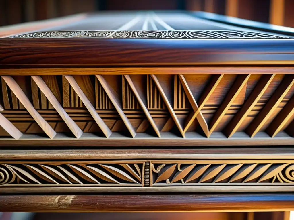 Detalle artesanal de una tarima de madera en luz natural, revelando la historia y tradición del son jarocho instrumento musical