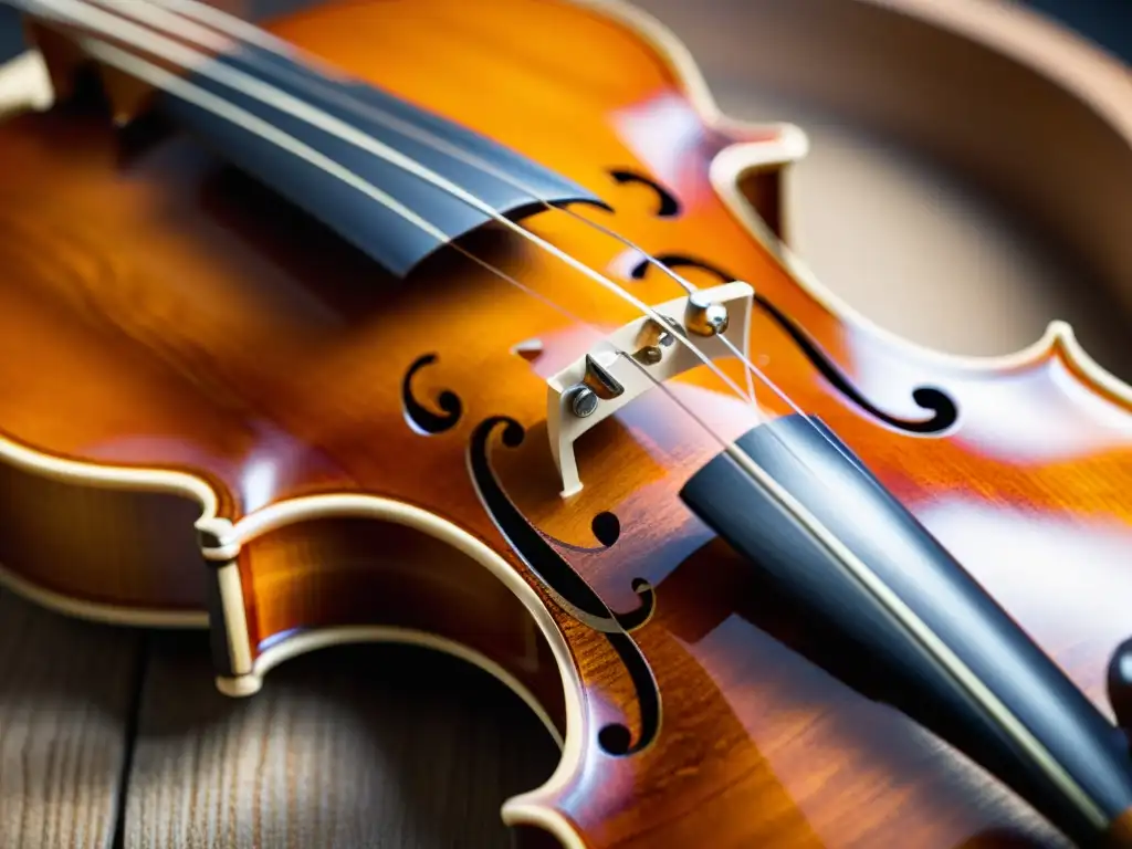 Detalle de la artesanía de un violín Stradivarius, resaltando la importancia de los violines Stradivarius en la música clásica