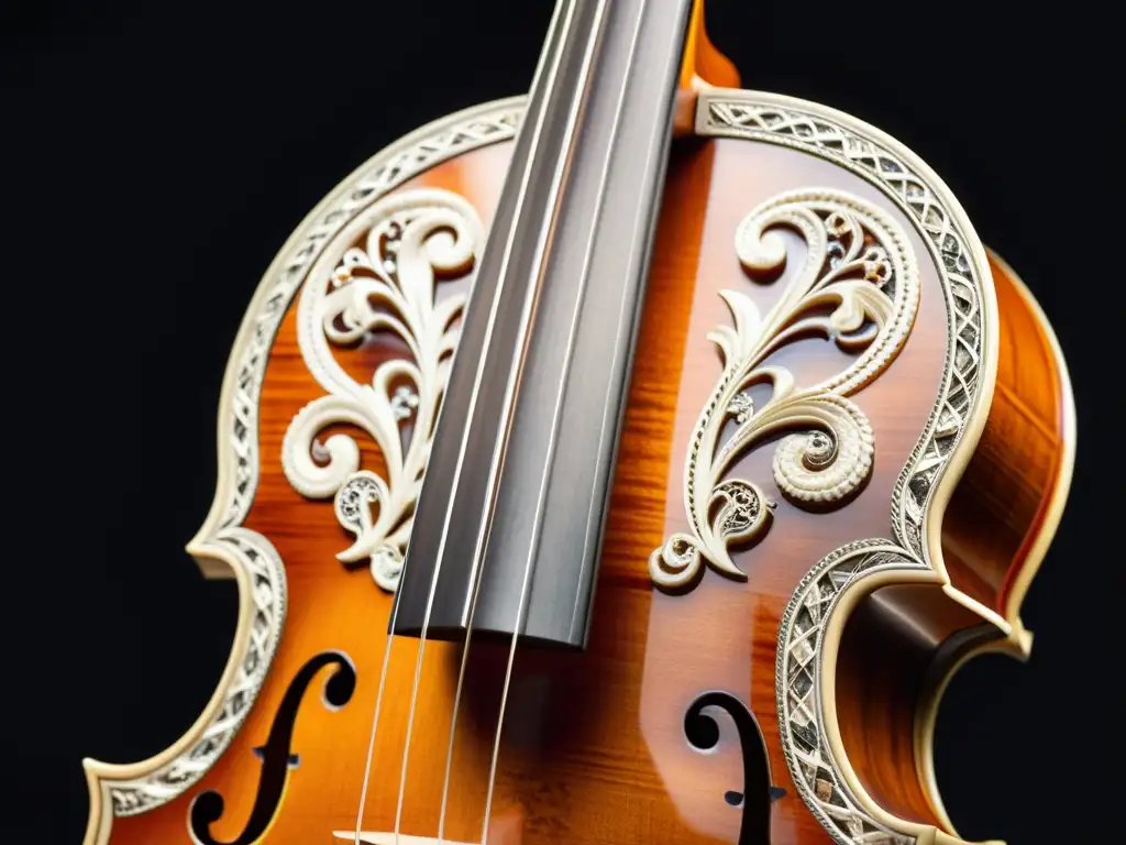 Detalle asombroso del Hardanger Fiddle, resaltando la historia y sonido de este tesoro cultural noruego