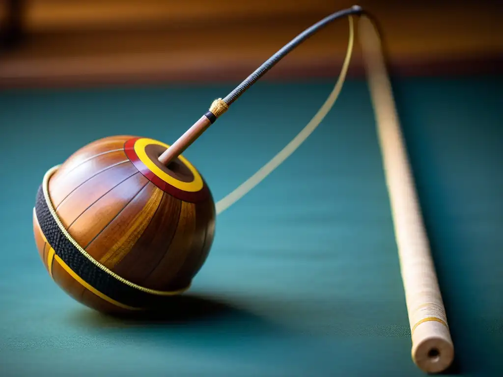 Detalle del berimbau en capoeira, resaltando su importancia cultural y artesanal en la tradición musical brasileña