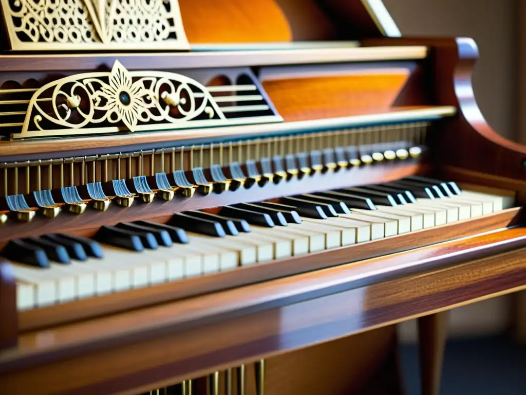 Detalle de un clavicordio antiguo, precursor del piano moderno