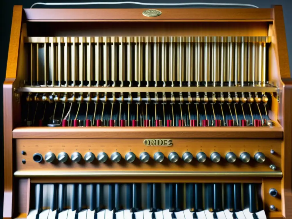 Detalle de las complejas entrañas del Ondes Martenot, revelando su artesanía y complejidad