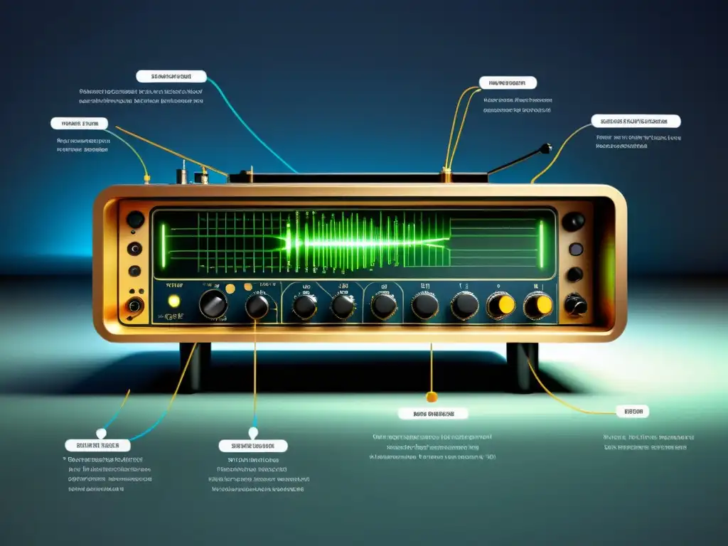 Detalle de un diagrama esquemático del theremín, mostrando su intrincada circuitería y componentes