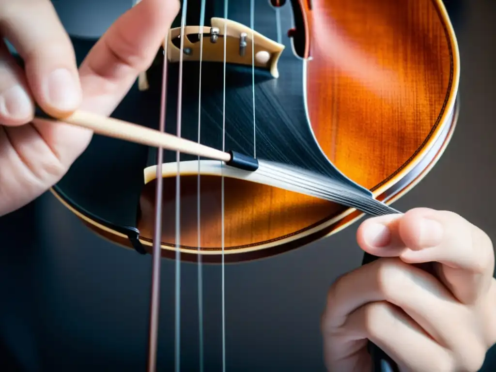 Detalle de la física del sonido en instrumentos musicales: vibraciones y tensiones al tocar el violín