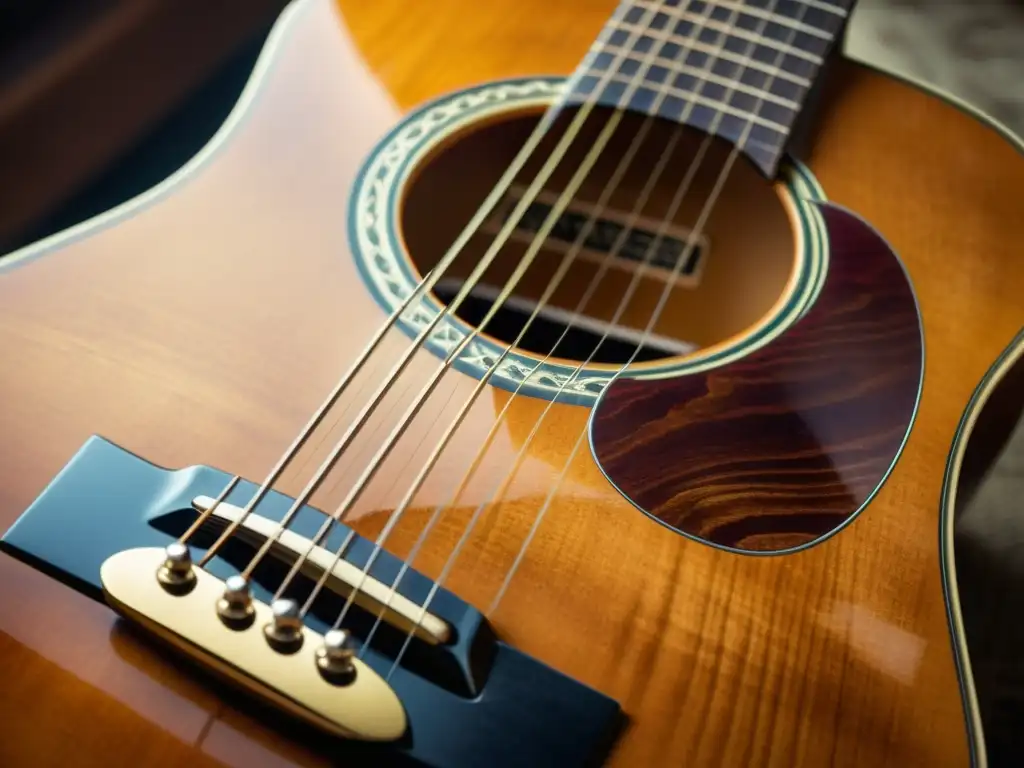 Detalle de una guitarra de siete cuerdas, artesanía vintage con rica pátina y hermosos tonos de madera