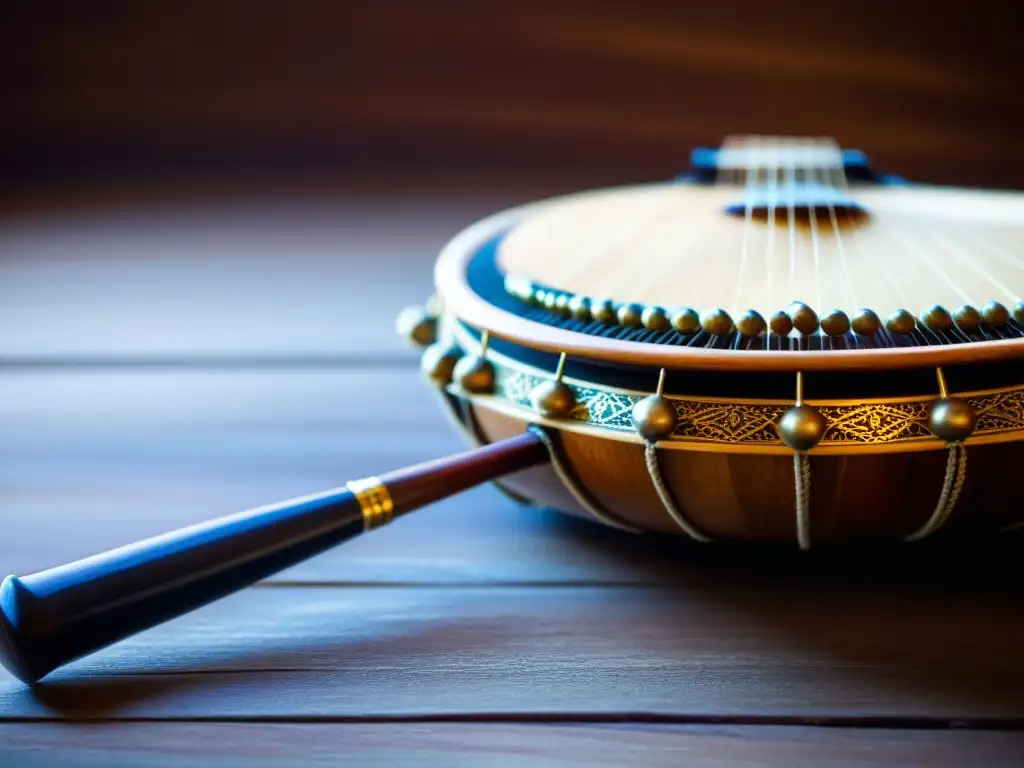 Detalle de un hermoso instrumento musical santoor Persia, resaltando la artesanía y tradición cultural persa