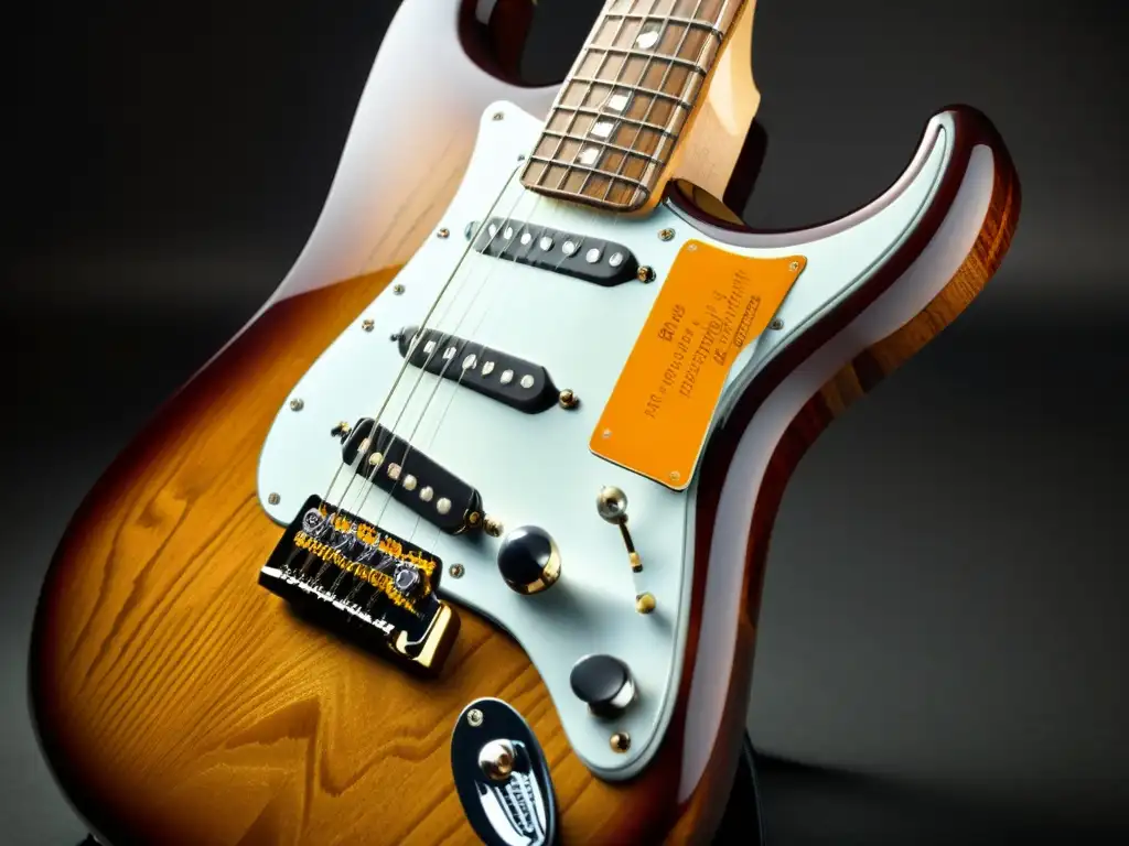 Detalle de una Fender Stratocaster vintage, mostrando la historia y el impacto cultural de las guitarras eléctricas