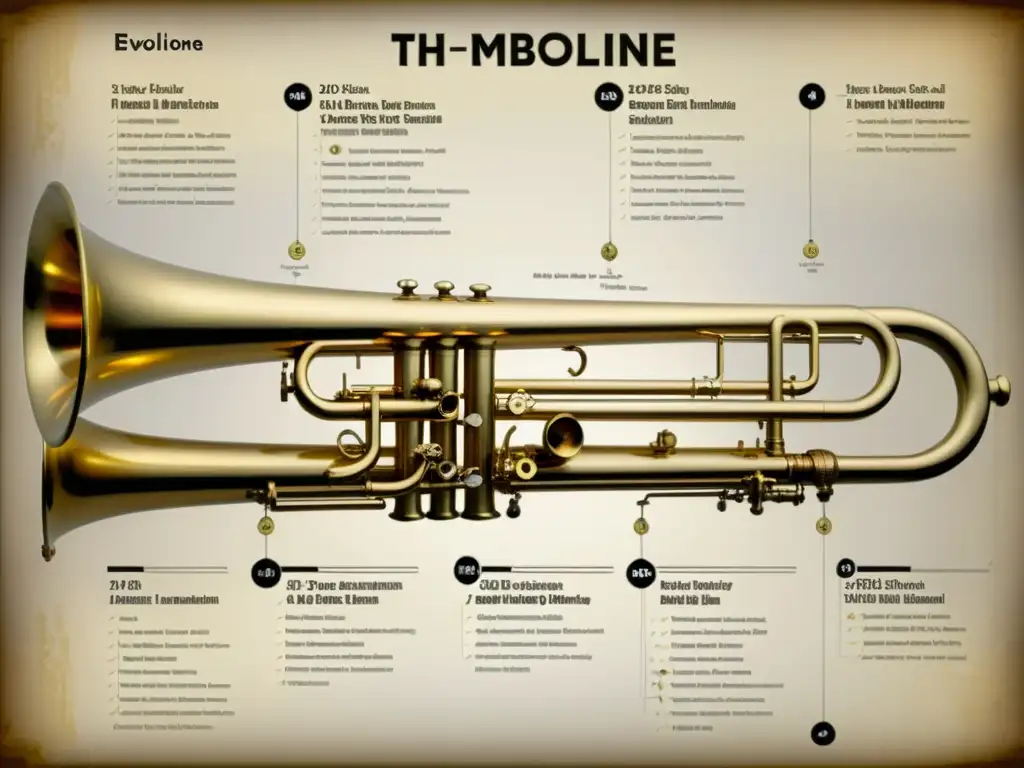 Detalle de la historia y evolución del trombón, desde sus orígenes medievales hasta su forma moderna en big band