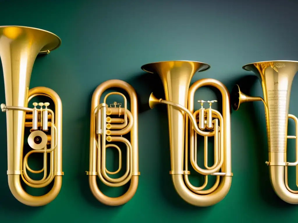 Detalle histórico de la evolución y construcción del sonido de la tuba a lo largo de la historia, desde su forma serpentina hasta la moderna tuba sinfónica