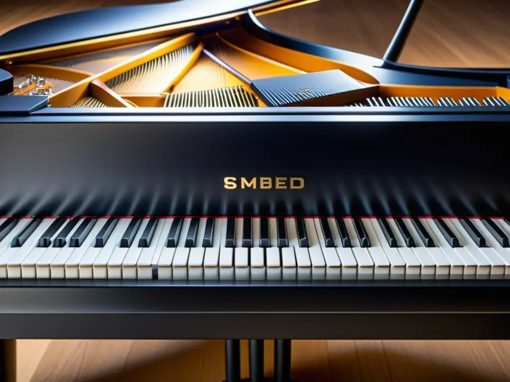 Detalle impresionante del mecanismo de un piano digital moderno, mostrando su evolución tecnológica musical