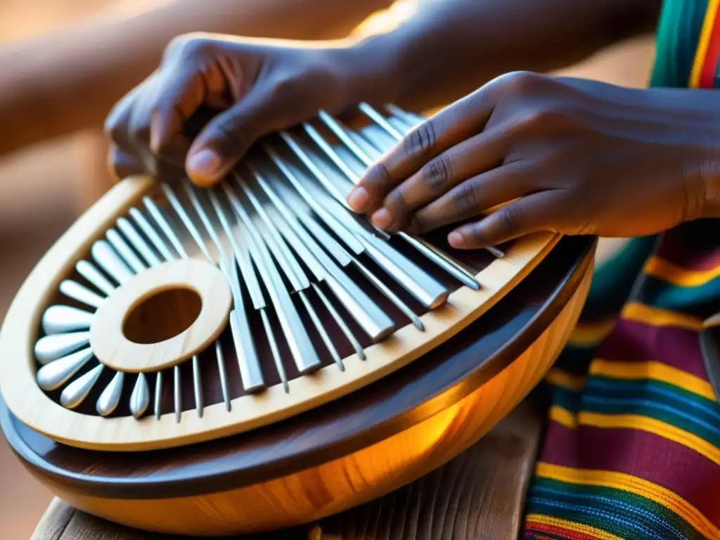 Detalle de instrumento Mbira, resaltando la importancia cultural del Mbira en Zimbabue con una imagen rica y envolvente