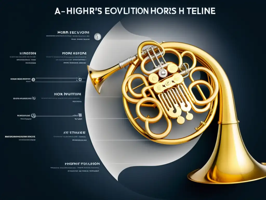 Detalle de la evolución histórica y moderna de la trompa, desde sus orígenes como cuerno de caza hasta su forma sinfónica actual