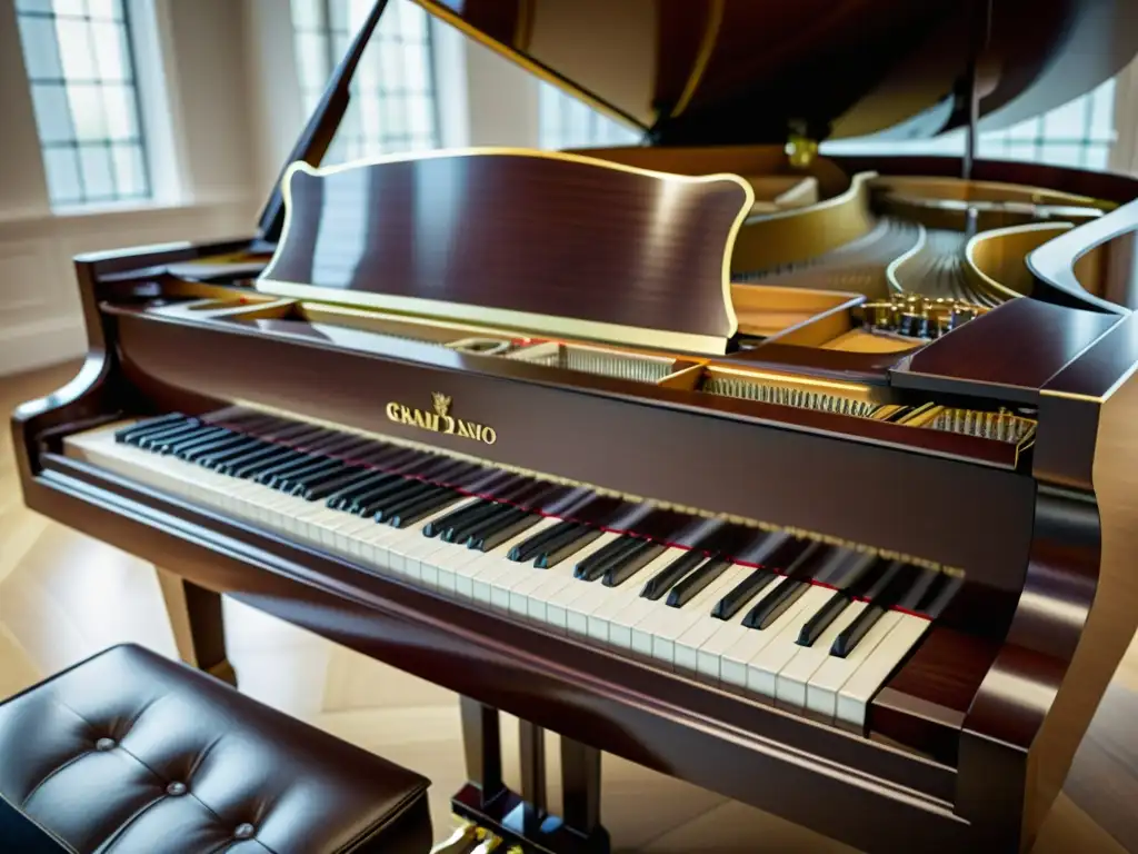 Detalle de un piano moderno con elegante artesanía y teclas pulidas, iluminado suavemente