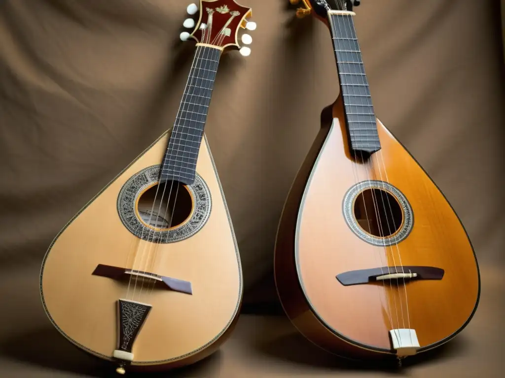 Detalle de balalaika rusa y mandolina italiana, resaltando historia y construcción de instrumentos musicales