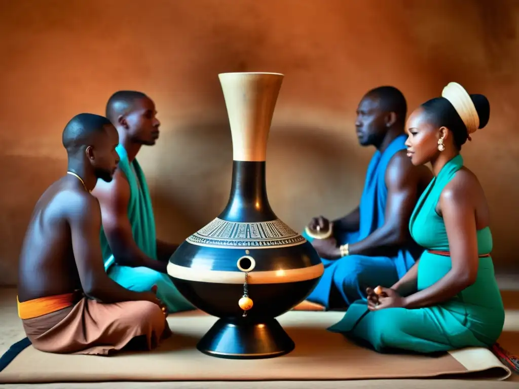 Detalle del significado espiritual del udu africano en ritual de fertilidad con vibrante energía y profundidad cultural