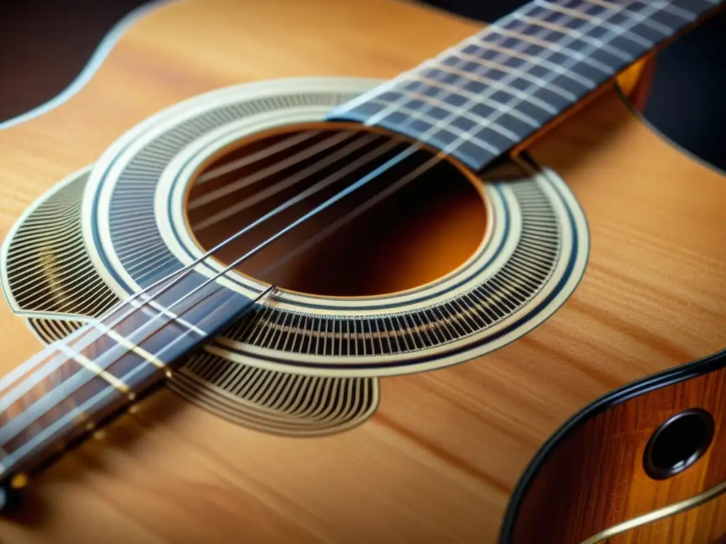 Detalle vibrante de una cuerda de guitarra, resaltando la importancia de patrones de onda en el timbre de los instrumentos musicales