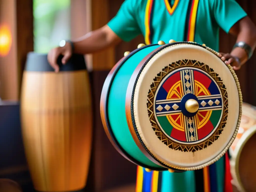 Detalle vibrante del tamborito panameño, reflejando la historia y la percusión tradicional