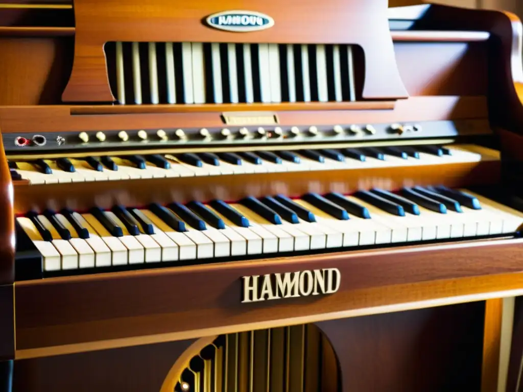 Detalle del órgano Hammond B3 vintage, resaltando su legado en soul y su esencia soulful