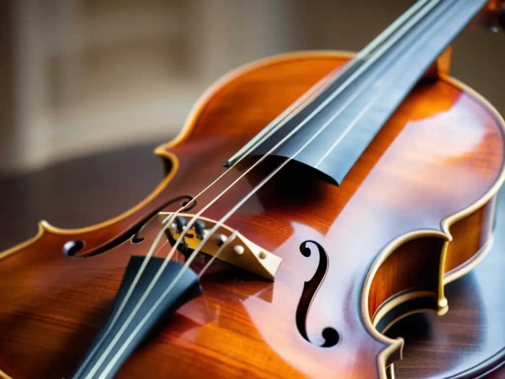 Detalle de una Viola da Gamba artesanal resaltando su historia y exquisita artesanía, bañada por luz natural cálida