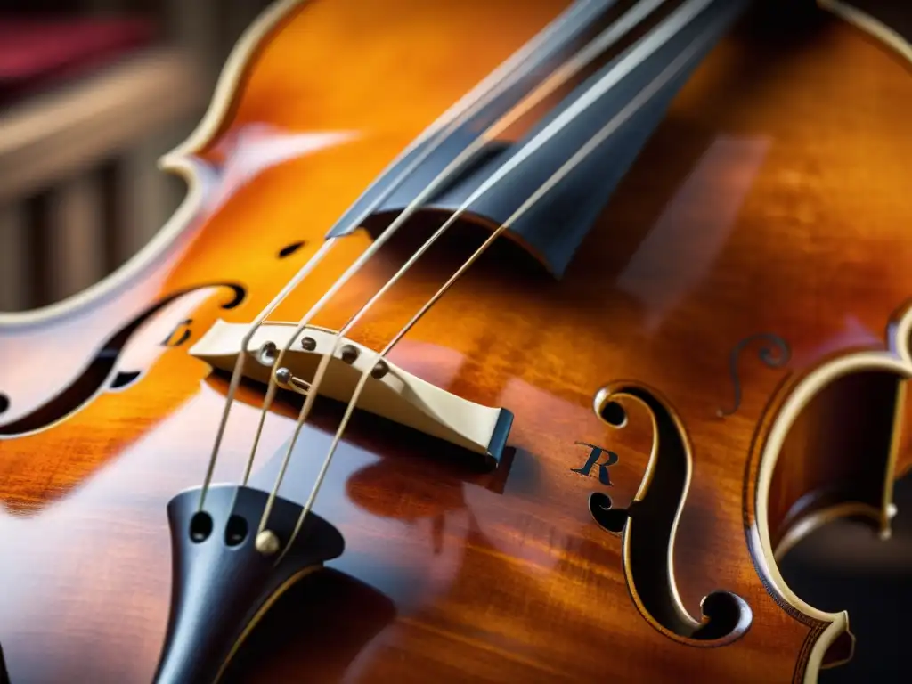 Detalle de una viola da gamba renacentista con ricos tonos y texturas