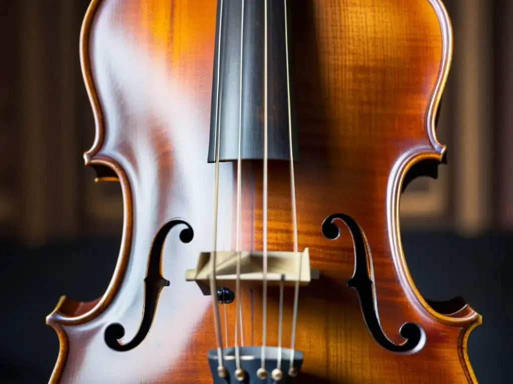 Detalle de un violín barroco, resaltando la artesanía y la importancia de los instrumentos barrocos en la música