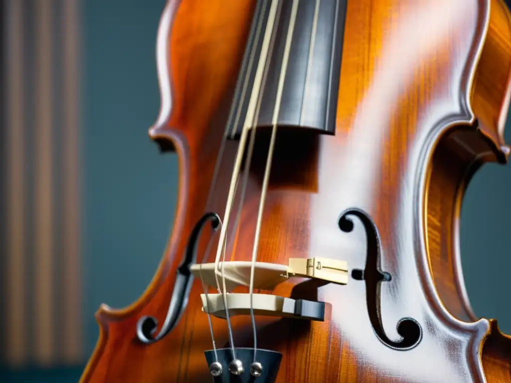 Detalle de un violín del siglo XIX con patrón de madera intrincado, incrustaciones delicadas y pátina envejecida