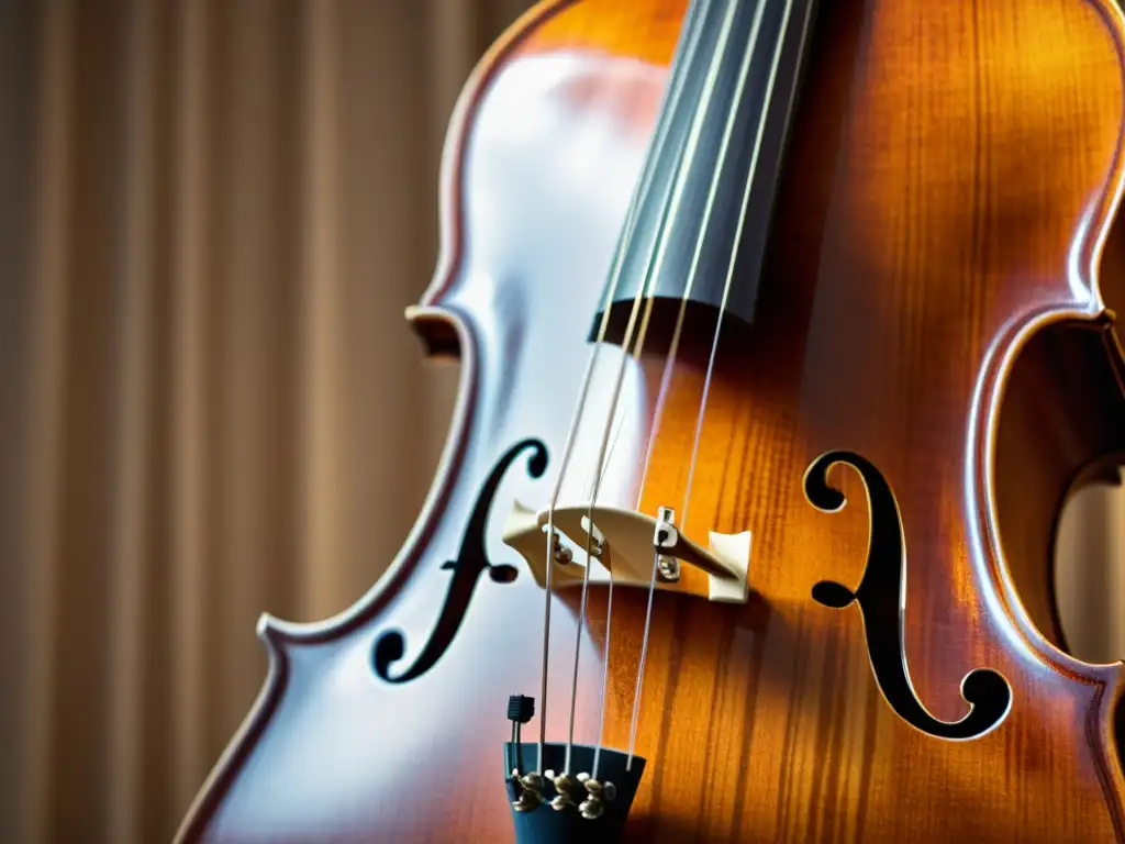 Detalle de un violonchelo de alta gama capturando la esencia del diseño acústico