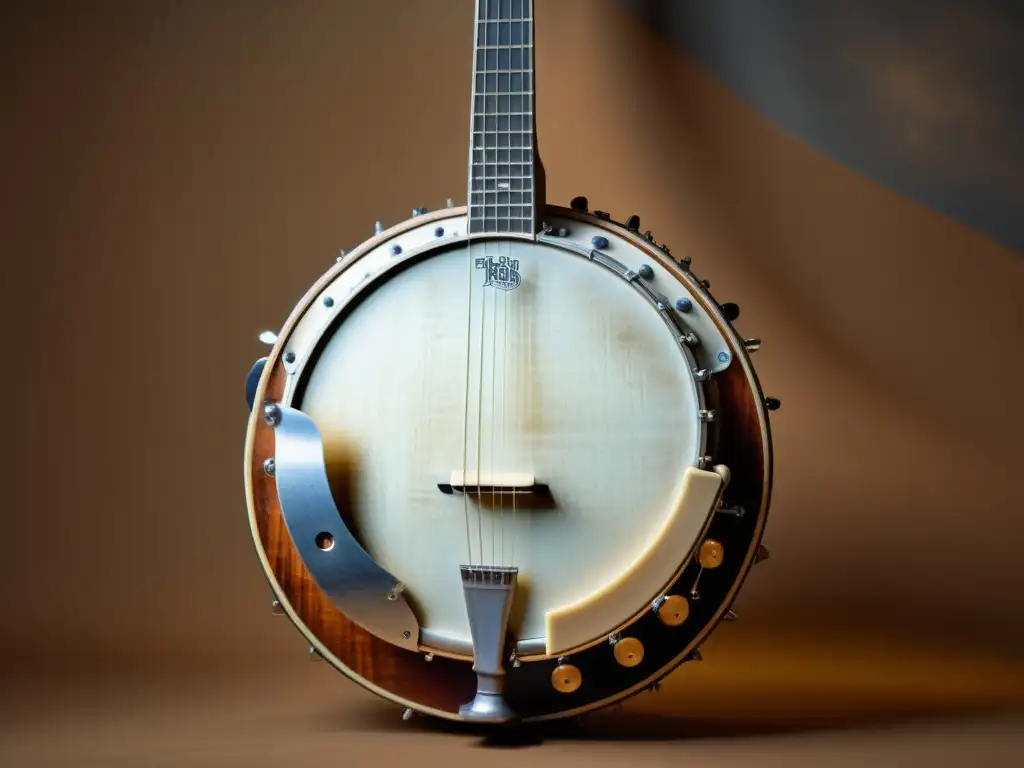 Detalles de un banjo vintage, resaltando la rica historia del instrumento en la música americana