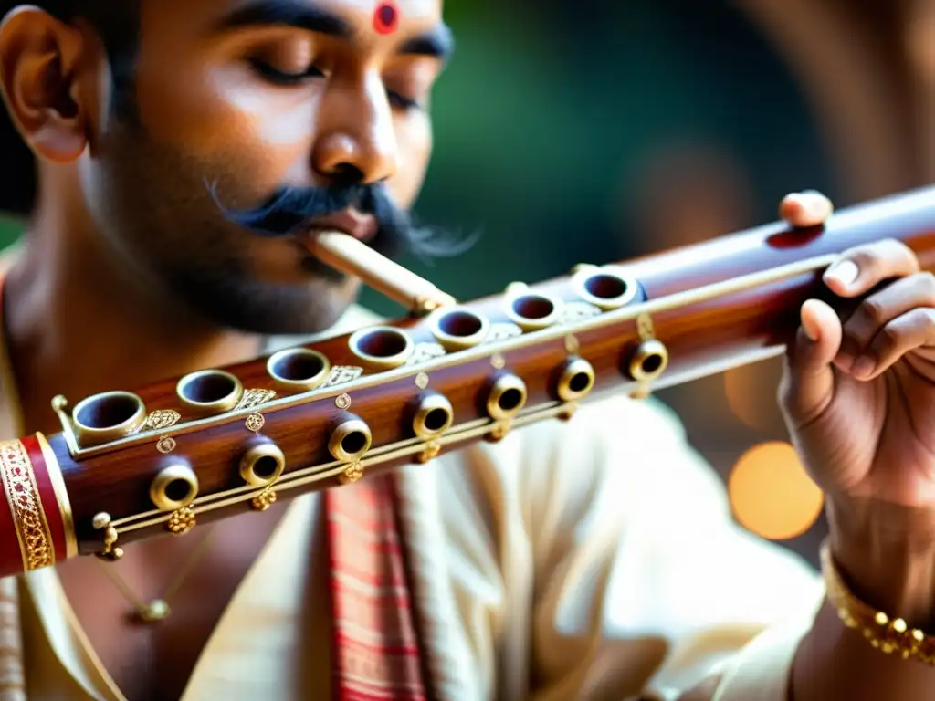 Detalles cautivadores y la historia y relevancia cultural del bansuri capturados en una imagen de alta resolución