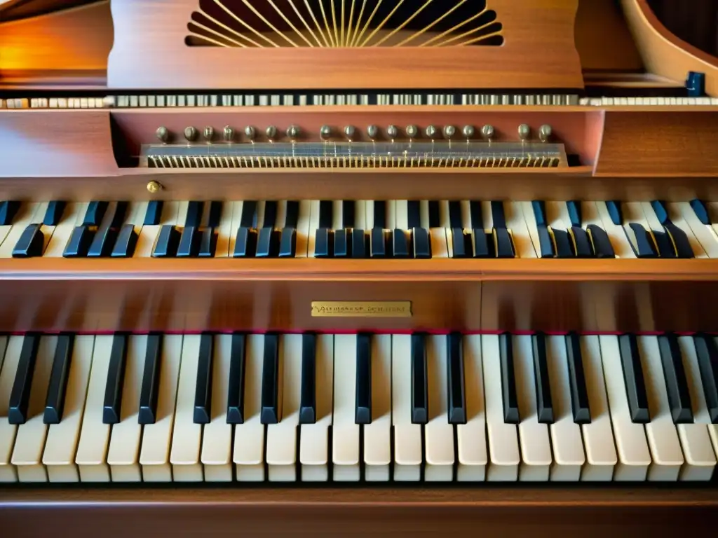 Detalles intrincados y cálida iluminación resaltan la historia del spinet teclado pequeño, evocando nostalgia y reverencia